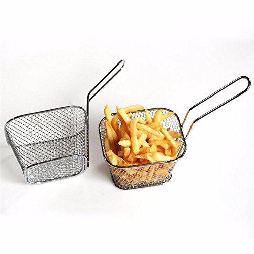 Click Here to See More Images Katoot@ 8Pcs/lot Chips Mini Fry Baskets Stainless Steel Fryer Basket Strainer Serving Food Presentation Cooking Tool French Fries Basket