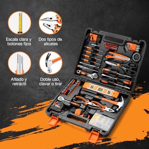Juego de Herramientas de 144 En 1,Kit de Herramientas Manuales Portátiles con Caja de Herramientas,Set de Herramientas Mecánicas para Reparaciones Diarias y DYI
