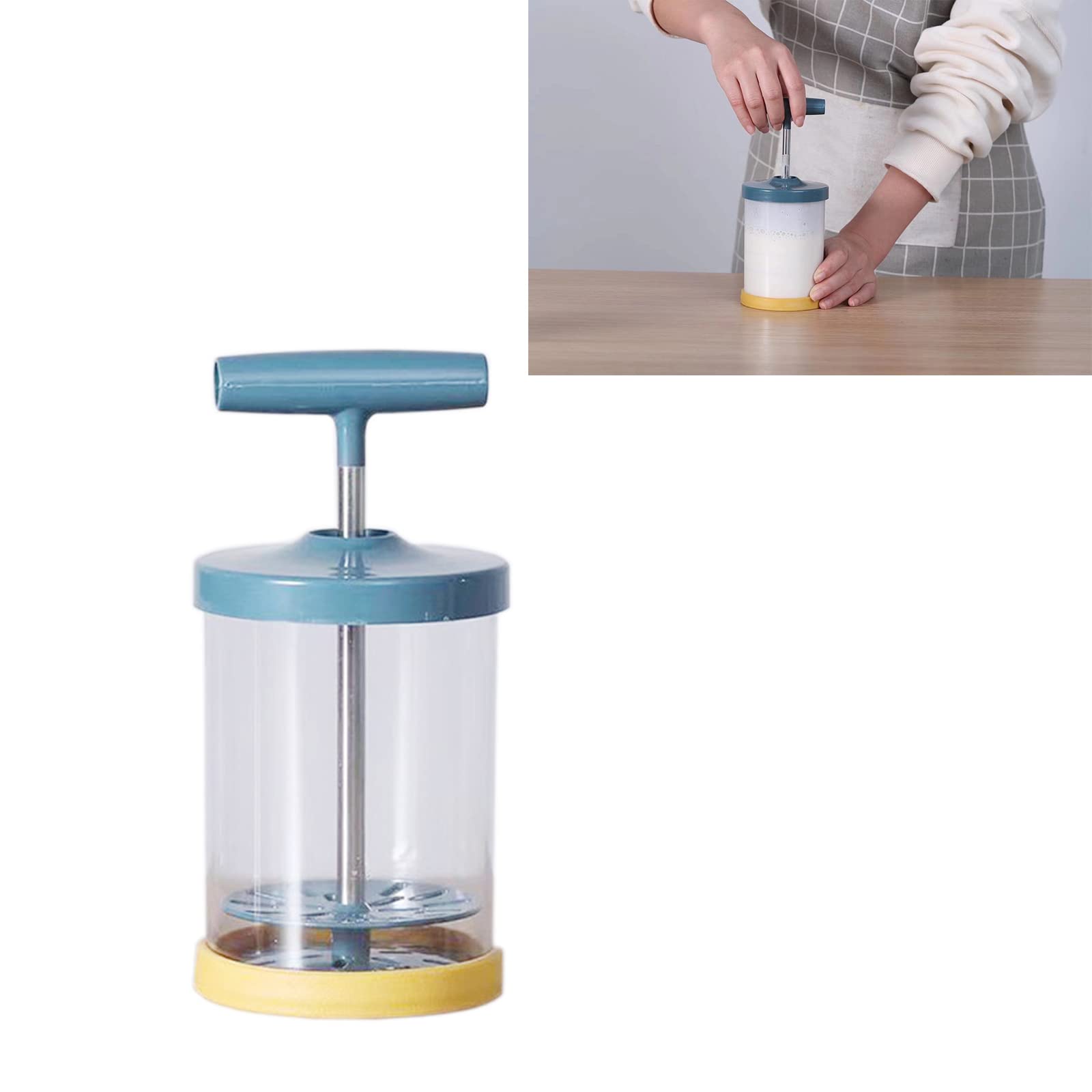 Hosoncovy Manual Milk Frother DIY Cream Mixer Hand Pump Frother Foam Maker Egg Mixer Egg Beater for Home Kitchen Baking