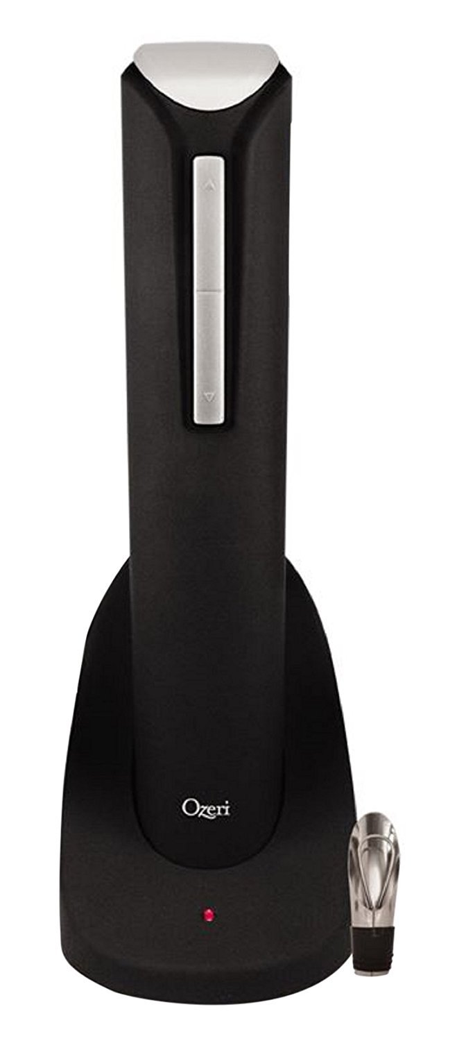 Ozeri Pro Electric Wine Bottle Opener with Wine Pourer, Stopper, Foil Cutter and Elegant Recharging Stand