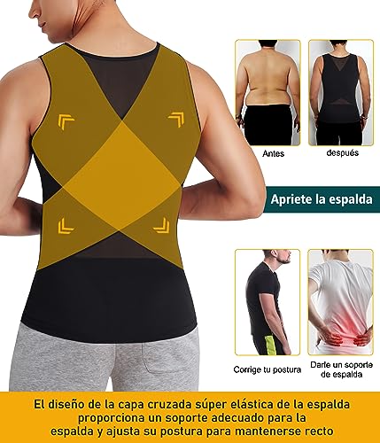 SUNACGO - Camiseta Interior Deportiva para Hombre Body Faja Moldeador de Compresión Camisa de Reductora para el Cuerpo Control de Abdomen