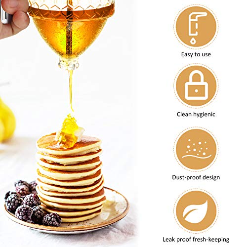Acrylic Honey Dispenser with Stand Honey Comb Shaped Honey Pot, Syrup