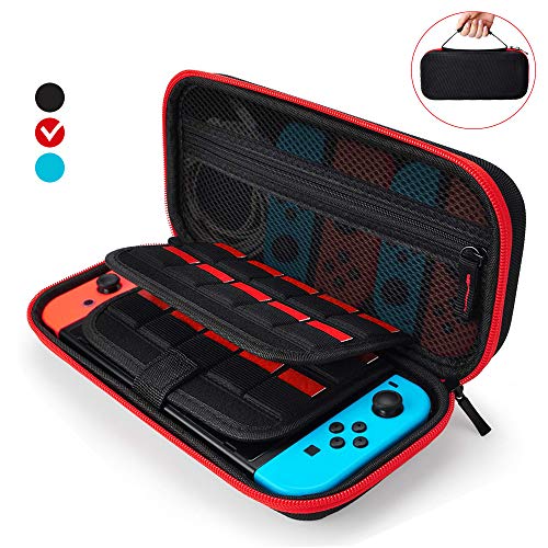 Aukor Carrying Case for Nintendo Switch with 20 Games Cartridge Holders, Protective Hard Shell Travel Carrying Case Pouch for Nintendo Switch Console Accessories, Red