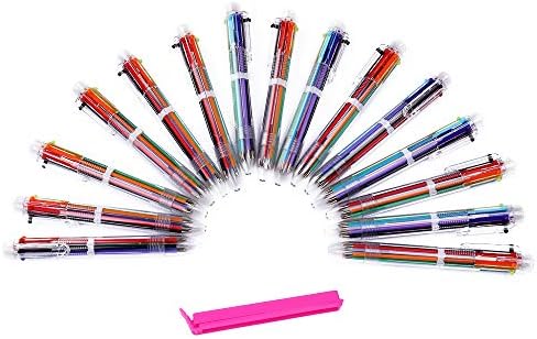Rommeka Retractable Roller Ball Pens, Pack of 6 Assorted Colors, Gel Ink Pens, Multi Color Ink, Transparent Barrel - 15 Pack