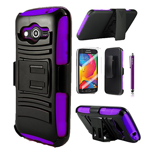 Samsung Galaxy Avant G386 Extreme Rugged Dual Layer Kickstand Combo Case with Belt clip Holster Blue/Black Included [Premium Screen Guard + Cover U (TM) Stylus Pen