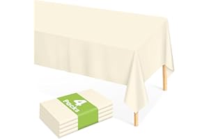 Mulbozy Cream Plastic Table Cloth Disposable 4 Pack, 54 × 108 Inch Tablecloths Rectangle, Ivory Plastic Table Cover for Party