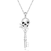 Salloog Gothic Skeleton Key Necklace - Silver Vintage Skull Pendant Key Chain Charm Skeleton Key Jewelry Gifts for Women Men