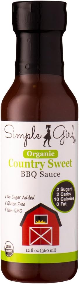 Organic Country Sweet BBQ Sauce - 12oz - 1 Bottle - Gluten Free & Low Carb - With No Added Sugars - Keto, Atkins, Paleo - Stevia Sweetened Low Sugar BBQ Sauce