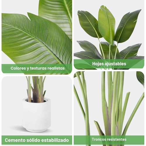 ZEEOZE Artificial Plant Bird of Paradise 150 cm Decorative Artificial Plants with 10 Banana Leaves, Large Indoor Artificial Plant with White Pot for Home Decoration Living Room Home Room Decor