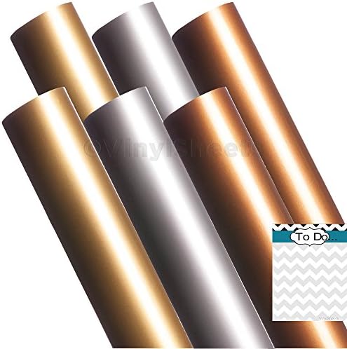 B2G301 12 x 24 Inches Gold Silver Copper 2 sheets of each color Gloss Permanent Outdoor Adhesive Backed Vinyl Sheets Rolls for Personal Craft Vinyl Cutters make Wall Decals Vinyl Lettering Stickers at Home Decor