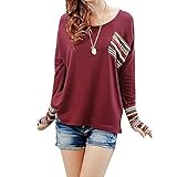 Doinshop Women's Long Sleeve Round Neck Tops Checked Loose Shirt Blouse Sweatshirt