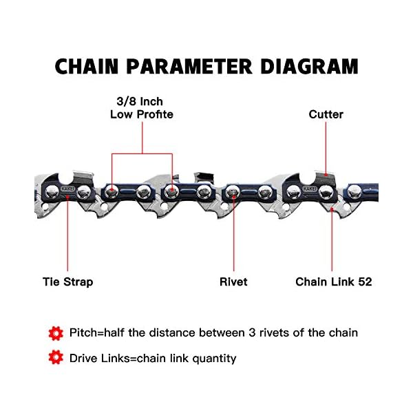 KAKEI Sägeketten 3/8" 1,3 mm 52 TG 35 cm - 3 Stück - kompatibel mit Bosch Dolmar Makita Hitachi Echo Einhell Husqvarna und andere. – Bild 6