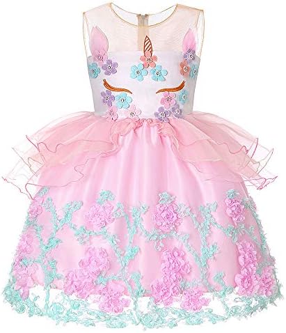 Wenzhihua Toddler Kids Party Dresses Christmas Dress Halloween Girl Unicorn Dress Sleeveless Princess Dress Children Party Costume Princess Costume Prom Ball Gown (Color : Pink, Size : 3T)