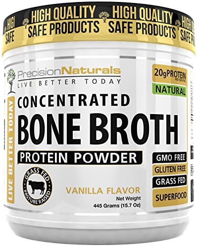 Vanilla Bone Broth Protein Powder - Paleo Friendly - Natural NON GMO Grass Fed Beef - Gluten Free Ancient Form of Nutrition Made Modern 445g/15.7oz 20 Servings. Premium Collagen Peptides