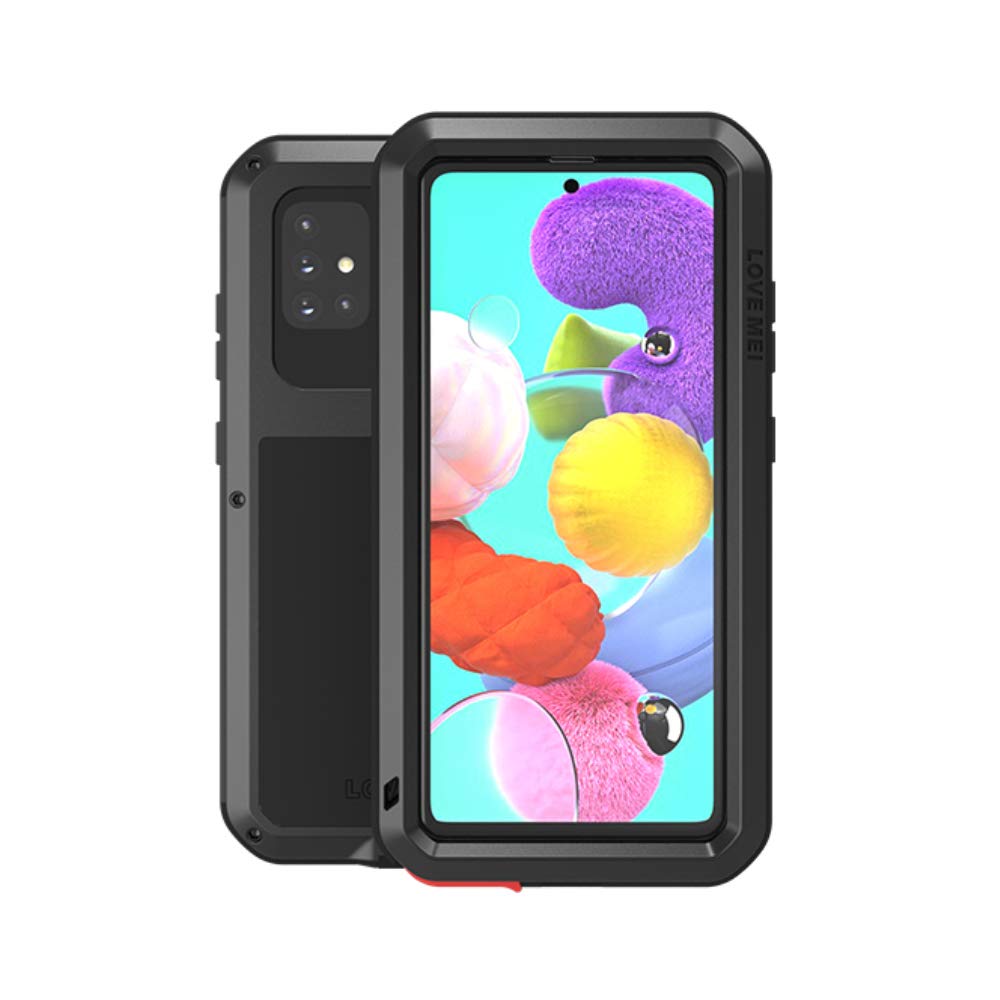 qichenlu [Armor Armor Black Aluminium Hybrid Silicone Metal Case for A51, Integrated Display Protection Glass Shatterproof Outdoor Case Full Body Shockproof Case for Samsung Galaxy A51