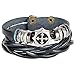 COOLLA Fashion Jewelry Bangle Bracelet Made of Black Leather and Beads, Cross Charm Bracelet Couple Bracelet with Metal Woven Snapper SL2615