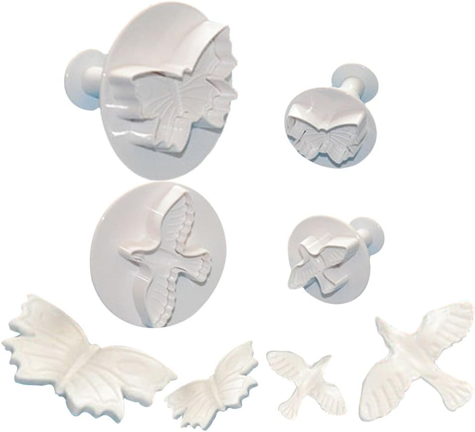 Ruiji Fondant Tools 4pc Butterfly and Pigeon Sugarcraft Cutters for Cake Decorating White
