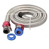 CarBole Universal Steel Braided Fuel Line for 3/8"Tube Size with Red/Blue Clamps