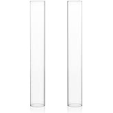 WGVI Hurricane Candle Holder Sleeve, Wide 2", Height 14", 2 Pieces, Clear Glass Cylinder Open Both Ends, Chimney Shade Tube (HST0214_2pc)