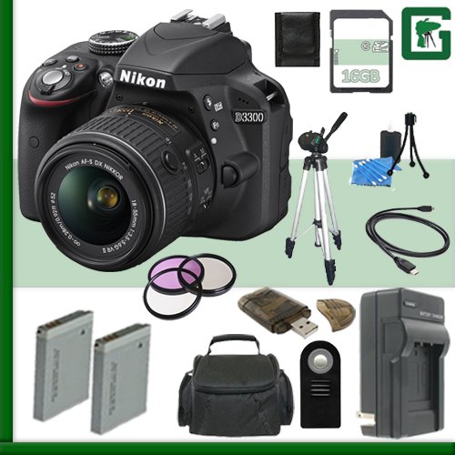 Nikon D3300 CMOS DSLR Camera with 18-55mm VR II Lens (Black) + 16GB + Green's Camera Bundle