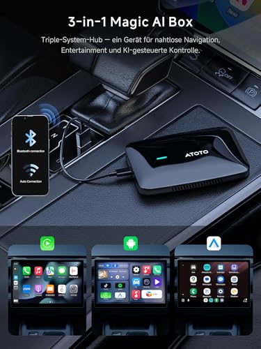 ATOTOSELECT CarPlay Wireless Adapter, Magic AI Box Android Car with Dual WiFi Stability, Compatible with Wired Factory CarPlay & Android Car, for YouTube/Netflix