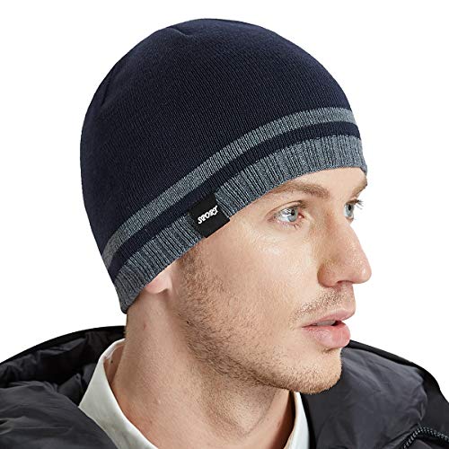 Bodvera Mens Winter Beanie Hat Warm Knit Cuffed Plain Toboggan Ski Skull Cap (Navy)