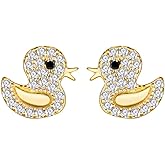 Cute Duck Simulated CZ 925 Sterling Silver Small Stud Earrings for Women Cartilage Dainty Animal Studs Fashion Jewelry Christmas Daugther Bff