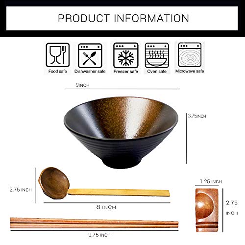 TORTELY HAUSS Ceramic Ramen Bowl Set Large (60oz) 2x Bowls, 2x Spoons