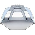 Easthills Outdoors Instant Shader Enhanced Deluxe XL Beach Tent Easy Setup 4-6 Person Popup Sun Shelter 99" Wide for Family UPF 50+ Double Silver Coating with Extended Zippered Porch Sky Blue