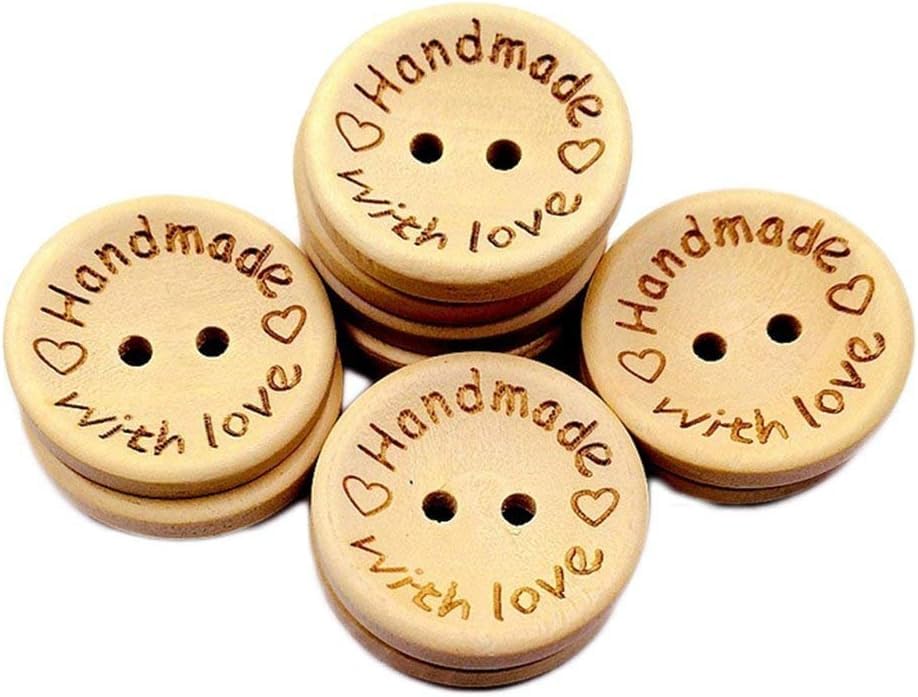 100Pcs 15mm Buttons Wooden Buttons Mini Love Heart Buttons with Two Holes Clothing Sewing Accessories DIY Handmade Craft Decoration Portable and Useful