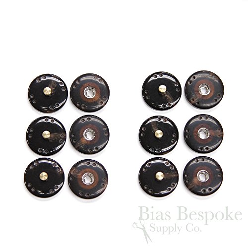 Dark Brown Horn-Effect Sew-on Snaps in 2 Sizes, Made in Italy (6 Snap sets, 28 line)