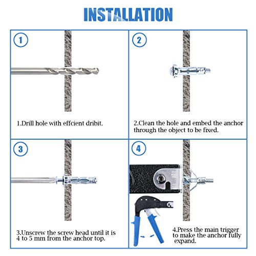 Glarks Heavy Duty Gun Wall Anchor Metal Setting Tool with Molly Bolt