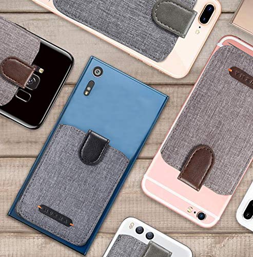Card Holder for Back of Phone RFID Blocking 5 Pull Credit Card Cash Cell Phone Wallet Pocket Canvas Pu Leather Stick-On ID Case for iPhone/Android/Samsung/Smartphones (Black)