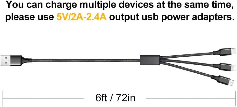 Multi Charging Cable, Multi Charger Cable 6FT 2Pack Universal 3 in 1 Multiple USB Cable Fast Charging Cord Adapter with Type C, Micro USB Port Compatible with Tablets/Galaxy/Pixel and More