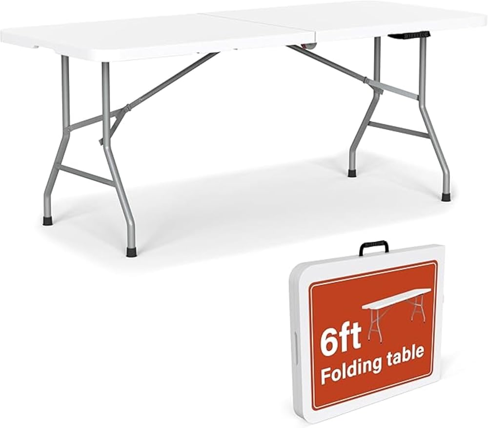 Vivo Technologies 6ft Folding Table Indoor Outdoor Plastic Picnic White