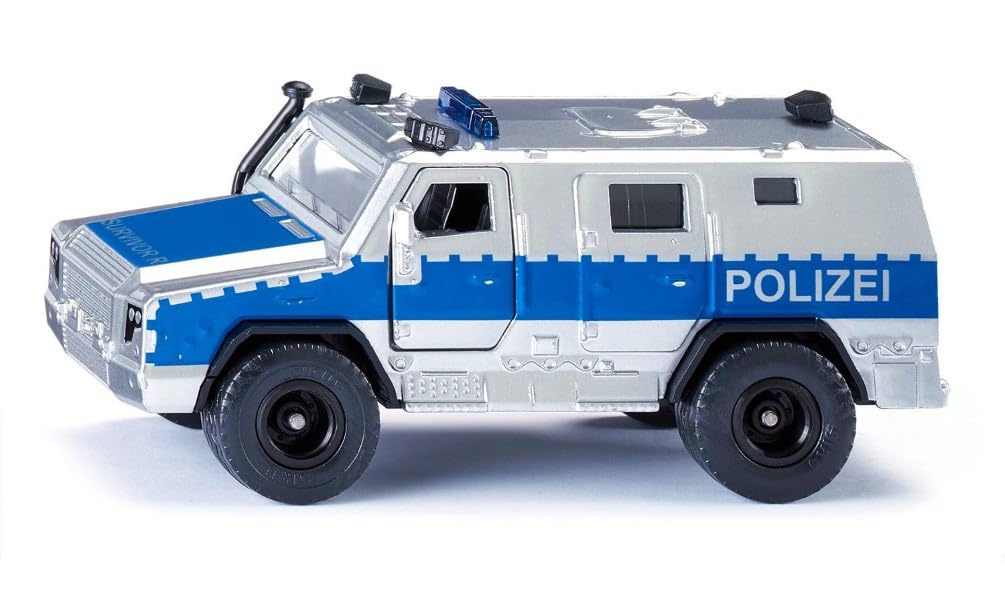 siku 2304, Police Patrol Car "Rheinmetall MAN Survivor R", 1:50, Metal,Plastic, Silver,Blue, Doors Openable