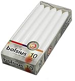 BOLSIUS White Dinner Candles - 7.5 Long Burning Hours - Smokeless 10-inch Tall Burning Candles for Wedding, Holiday, Ceremonies and Home Decoration - Pack of 10 Household Dripless Candles