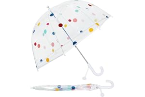 decalsweet Kids Umbrella Clear Bubble Umbrellas for Rain,Transparent Dome Safety Windproof Umbrella with Easy-Grip Hook Handle for Toddler Girls and Boys