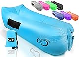 Inflatable Air Lounger Lounge Bag Chair -Big Headrest, 2 Pockets, 700 Gauge Liner, 420D Ripstop, Securing Loop & Stake - Extra Large Travel Bag- For Beach Or In The Pool 9’ Long & Holds 500 LBS