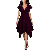 WOOSEA Women's Deep V Neck Formal Dress Hem Asymmetrical A Line Party Cocktail Dress