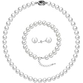 EFTKOY Pearl Necklace Set for Women, White Shell Pearl Necklace and Earring Bracelet Jewelry Set for Women Birthday Christmas Gift for Mom Wife Sister Best Friend