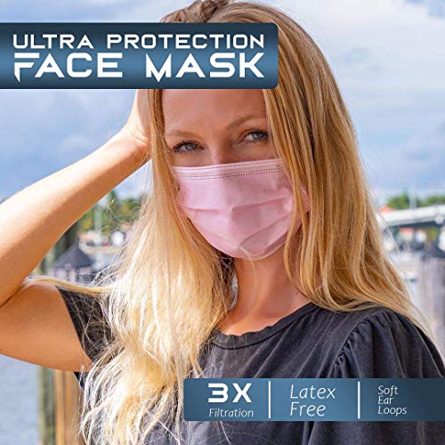 Pink Face Mask Made in USA Disposable Face Masks 50 Pack, Pink