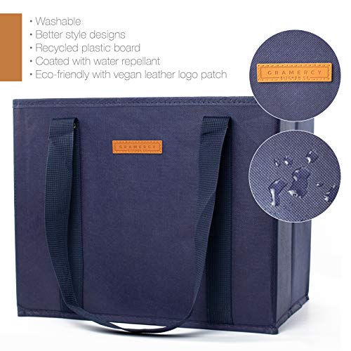 Reusable WASHABLE Grocery Shopping Cart Trolley Bags - set of 4 | Large, Durable, Collapsible Tote with Reinforced Sides and Bottoms (Navy Blue, 4) - Thumbnail 2
