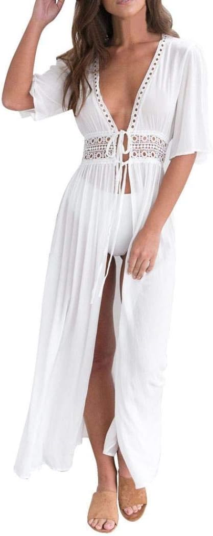 Sexy Beach Bikini Cover up Dress, Lace Maxi Wrap Skirt Sarong Kimono Kaftan Dress Swimsuit Covers