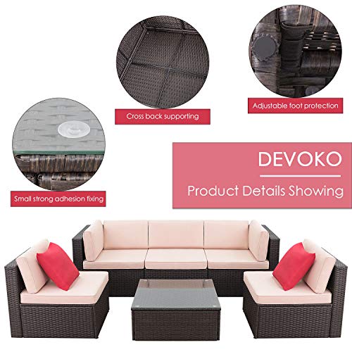 Devoko Patio Furniture Sets 6 Pieces Outdoor Sectional Rattan Sofa