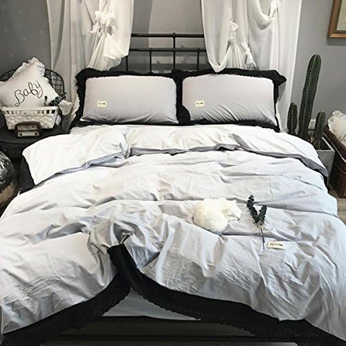 Amazon Com Black Lace Eyelet Duvet Cover Set 4 Pcs Gray Bedding