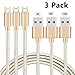 iPhone Charger, 3Pack(1M/2M/3M) Lightning Charging Cable, Multi Safety Defense, Nylon Braided, Ultra Durable, for iPhone 8/8 Plus/7/7 Plus/6/6 Plus/5s,iPod,iPad (Gold)
