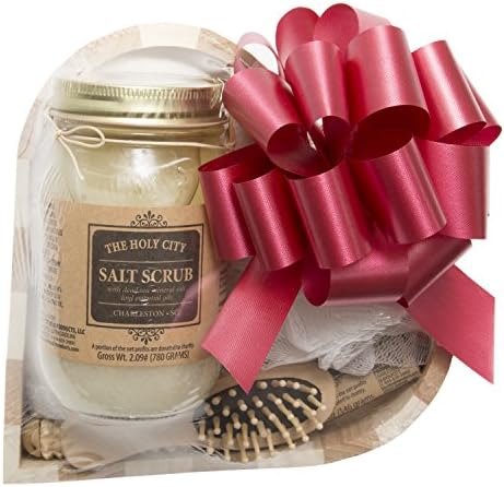 Heart Shaped Wooden Spa Gift Set with Holy City Skin Products Dead Sea Salt Hand &amp; Body Scrub &amp; Soap Bar Bamboo GreenTea