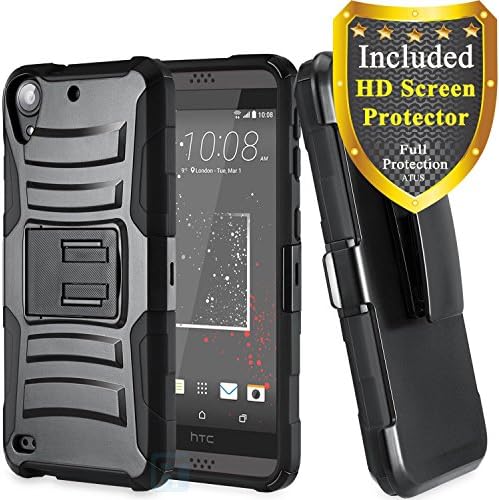 HTC Desire 530 Case, Desire 630 Case, Desire 555 Case, Desire 550 Case, ATUS-- Advance Dual Layer Kick Stand/ Swivel Belt Clip Holster Case with Screen Protector (Black/ Black)