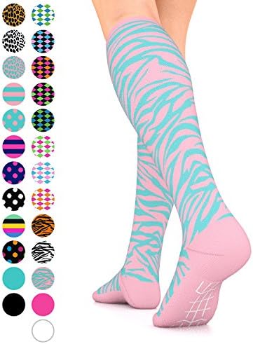 Go2 Fashion Compression Socks for Men &amp; Women 15-20 mmHg Athletic Running Socks for Nurses Travel Medical Graduated Nursing Compression Stocking Sport Sock (PinkTurquoiseZebra,S)